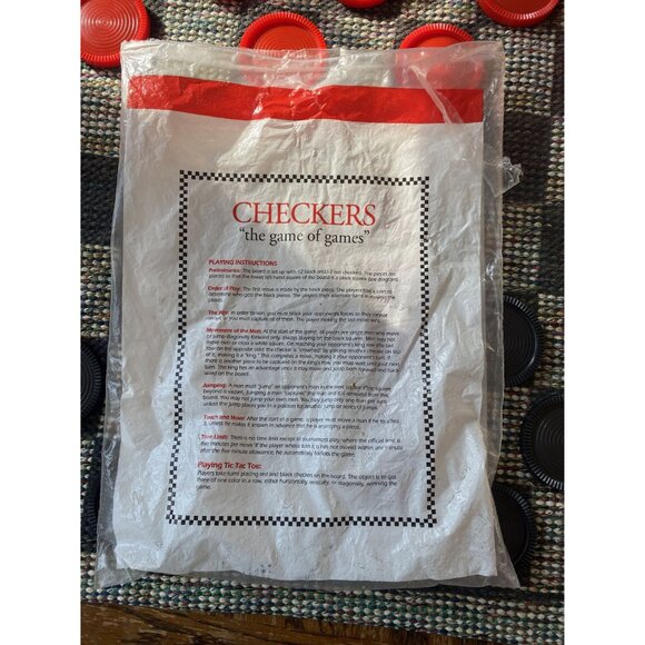 Vintage Multi-Game Checker & Tic Tac Toe Set With Woven Rug & Plastic Checkers - Picture 3 of 6